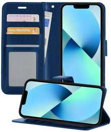 Forterra iPhone 13 Hoesje Bookcase Cover met Kaarthouder - Donkerblauw