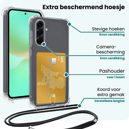 Forterra Samsung A36 Hoesje Kaarthouder met Koord Backcover Shockproof - Transparant