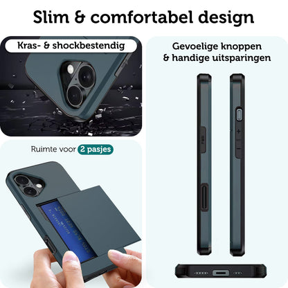 Forterra iPhone 17 Hoesje Kaarthouder Hard Case Shockproof - Donkerblauw