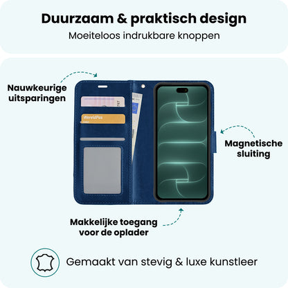 Forterra iPhone 18 Pro Hoesje Bookcase Cover met Kaarthouder - Donkerblauw