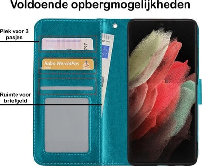 Forterra Samsung S21 Ultra Hoesje Bookcase Cover met Kaarthouder - Turquoise