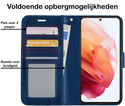 Forterra Samsung S21 Hoesje Bookcase Cover met Kaarthouder - Donkerblauw