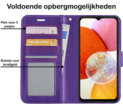 Forterra Samsung A14 Hoesje Bookcase Cover met Kaarthouder - Paars
