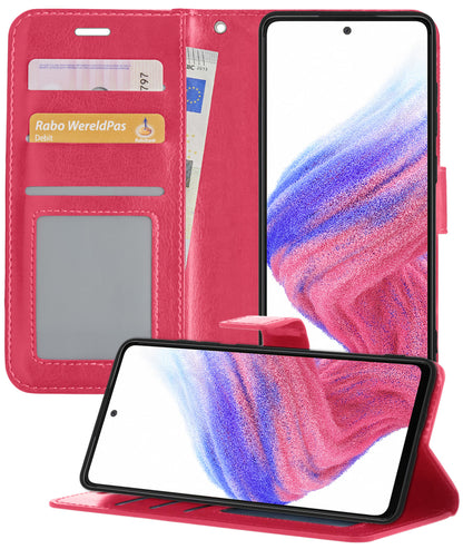 Forterra Samsung A53 Hoesje Bookcase Cover met Kaarthouder - Donkerroze