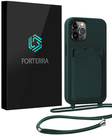 Forterra iPhone 15 Pro Max Hoesje Met Telefoonkoord en Pasjeshouder Siliconen - Donkergroen