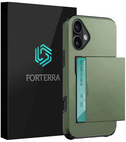 Forterra iPhone 17 Hoesje Kaarthouder Hard Case Shockproof - Donkergroen