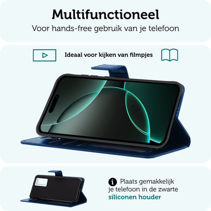 Forterra iPhone 16 Pro Hoesje Bookcase Cover met Kaarthouder - Donkerblauw
