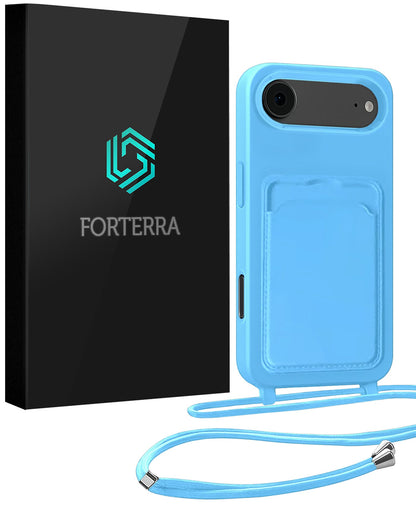 Forterra iPhone Air Hoesje Met Telefoonkoord en Pasjeshouder Siliconen - Lichtblauw