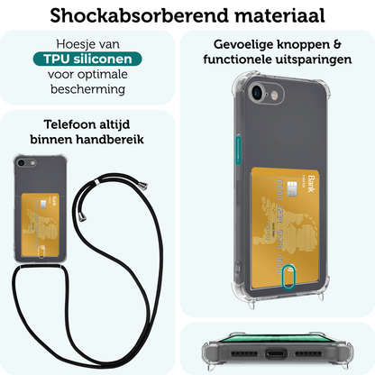 Forterra iPhone 8 Hoesje Kaarthouder met Koord Backcover Shockproof - Transparant