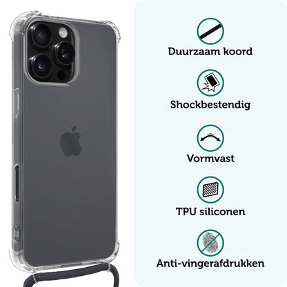 Forterra iPhone 16 Pro Hoesje met Koord Backcover Shockproof - Transparant