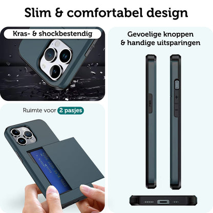 Forterra iPhone 16 Pro Max Hoesje Kaarthouder Hard Case Shockproof - Donkerblauw