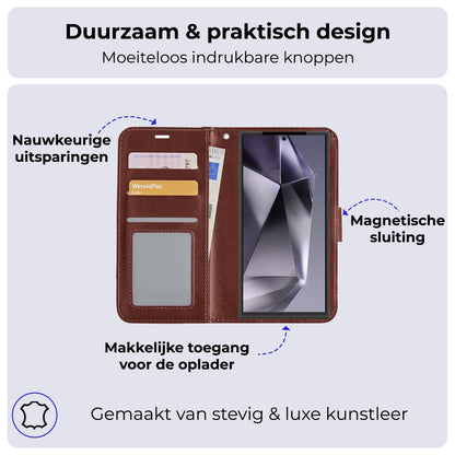Forterra Samsung S24 Ultra Hoesje Bookcase Cover met Kaarthouder - Bruin