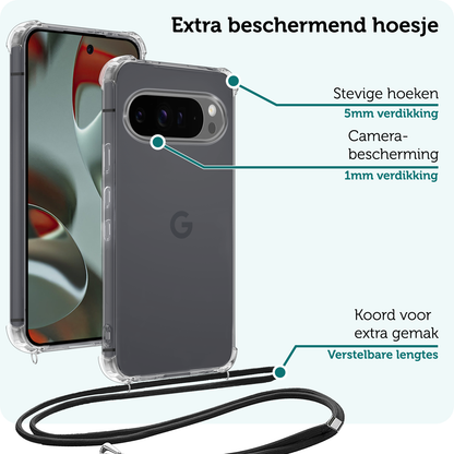 Forterra Google Pixel 9 Pro XL Hoesje met Koord Backcover Shockproof - Transparant