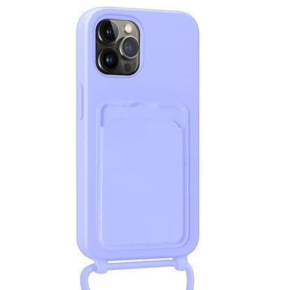 Forterra iPhone 15 Pro Hoesje Met Telefoonkoord en Pasjeshouder Siliconen - Lila