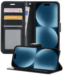 Forterra iPhone 15 Hoesje Bookcase Cover met Kaarthouder - Zwart