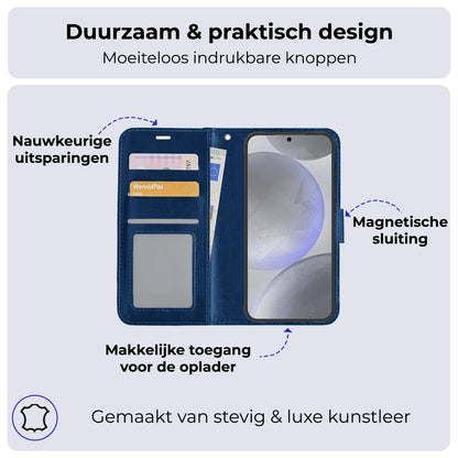 Forterra Samsung S24 Hoesje Bookcase Cover met Kaarthouder - Donkerblauw