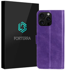 Forterra iPhone 16 Pro Max Hoesje Bookcase Cover met Kaarthouder - Paars