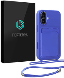 Forterra iPhone 17 Hoesje Met Telefoonkoord en Pasjeshouder Siliconen - Felblauw