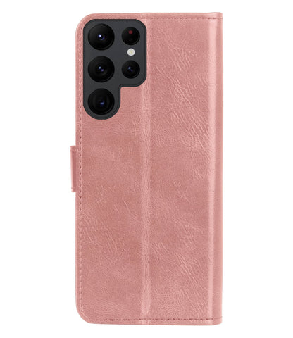 Forterra Samsung S23 Ultra Hoesje Bookcase Cover met Kaarthouder - Rosé goud