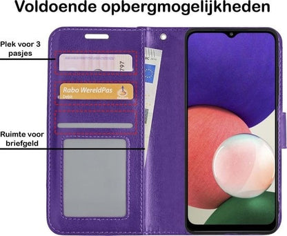 Forterra Samsung A22 5G Hoesje Bookcase Cover met Kaarthouder - Paars