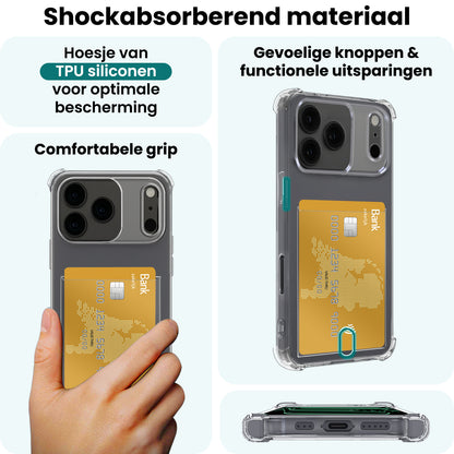 Forterra iPhone 17 Pro Max Hoesje Kaarthouder Backcover Shockproof - Transparant