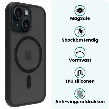 Forterra iPhone 15 Hoesje Geschikt voor Magsafe Backcover Shockproof - Zwart