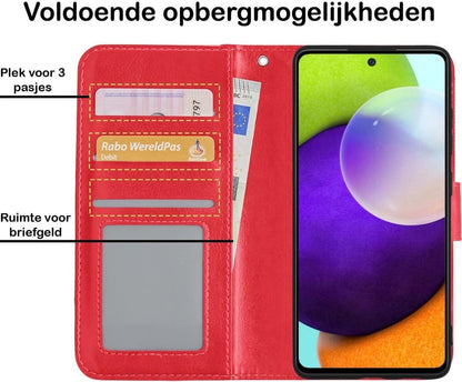 Forterra Samsung A52 5G Hoesje Bookcase Cover met Kaarthouder - Rood