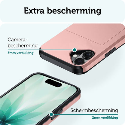 Forterra iPhone 17 Hoesje Kaarthouder Hard Case Shockproof - Rosé goud