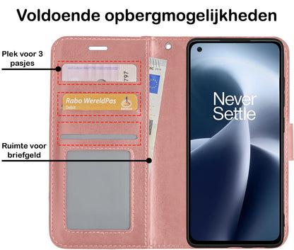 Forterra OnePlus Nord 2T Hoesje Bookcase Cover met Kaarthouder - Rosé goud