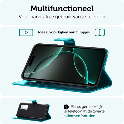 Forterra iPhone 16 Pro Max Hoesje Bookcase Cover met Kaarthouder - Turquoise