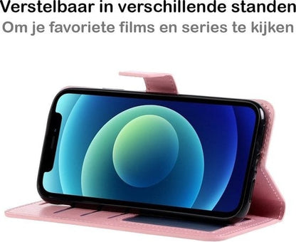 Forterra iPhone 12 Pro Hoesje Bookcase Cover met Kaarthouder - Lichtroze