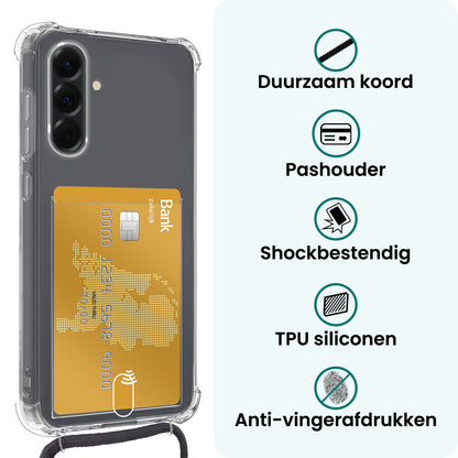 Forterra Samsung A36 Hoesje Kaarthouder met Koord Backcover Shockproof - Transparant