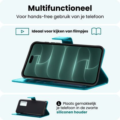 Forterra iPhone 18 Pro Hoesje Bookcase Cover met Kaarthouder - Turquoise
