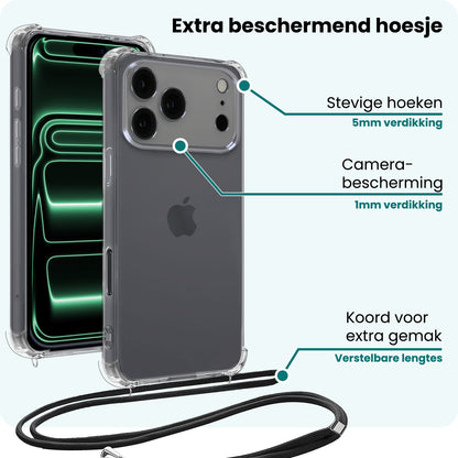 Forterra iPhone 17 Pro Hoesje met Koord Backcover Shockproof - Transparant