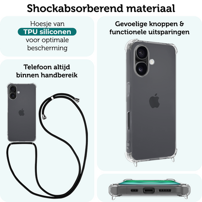 Forterra iPhone 16 Hoesje met Koord Backcover Shockproof - Transparant