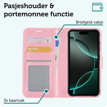 Forterra iPhone 16 Pro Max Hoesje Bookcase Cover met Kaarthouder - Lichtroze