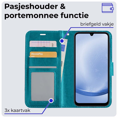 Forterra Samsung A25 Hoesje Bookcase Cover met Kaarthouder - Turquoise