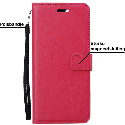 Forterra iPhone 13 Pro Hoesje Bookcase Cover met Kaarthouder - Donkerroze