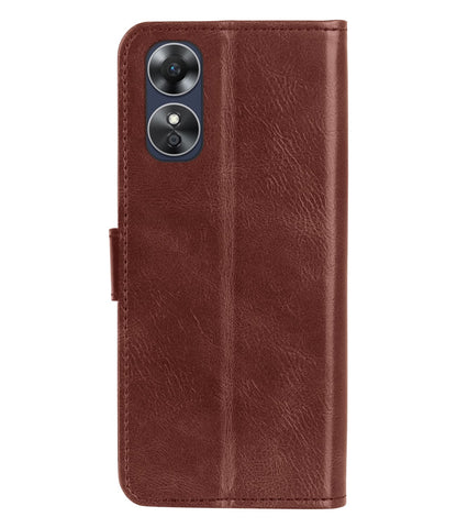 Forterra OPPO A17 Hoesje Bookcase Cover met Kaarthouder - Bruin