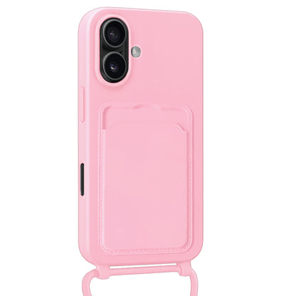 Forterra iPhone 17 Hoesje Met Telefoonkoord en Pasjeshouder Siliconen - Lichtroze