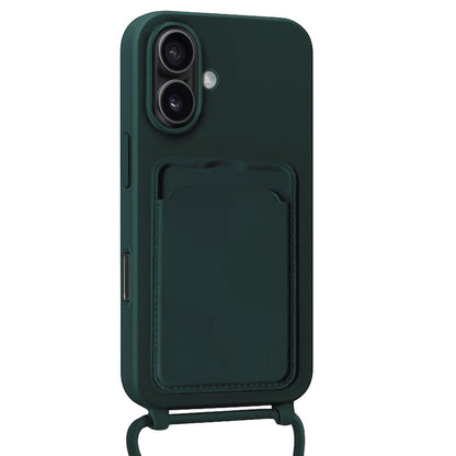 Forterra iPhone 16 Plus Hoesje Met Telefoonkoord en Pasjeshouder Siliconen - Donkergroen