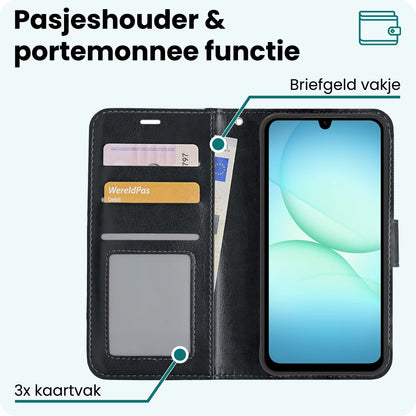 Forterra Samsung A17 Hoesje Bookcase Cover met Kaarthouder - Zwart