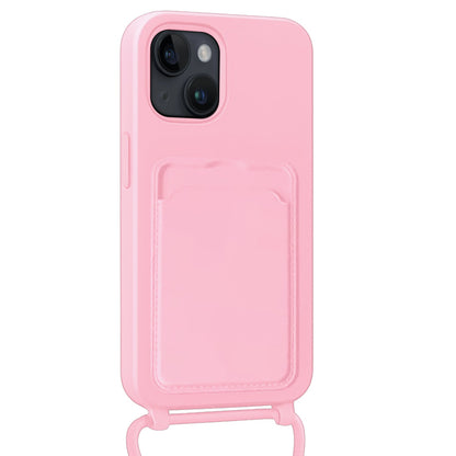 Forterra iPhone 13 Hoesje Met Telefoonkoord en Pasjeshouder Siliconen - Lichtroze
