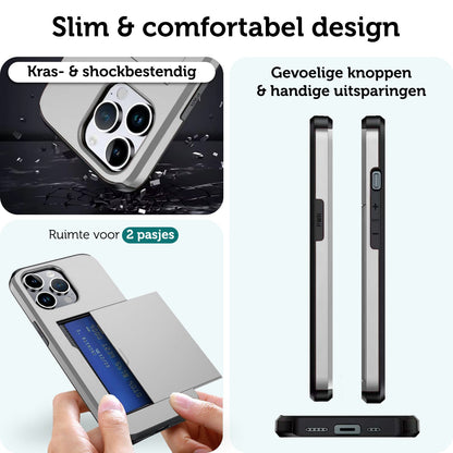 Forterra iPhone 16 Pro Hoesje Kaarthouder Hard Case Shockproof - Grijs
