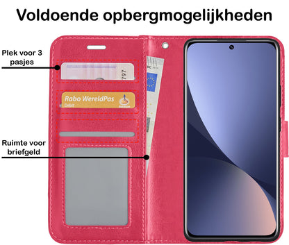 Forterra Xiaomi 12 Hoesje Bookcase Cover met Kaarthouder - Donkerroze