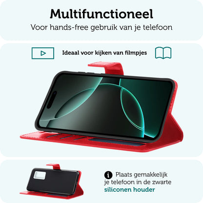 Forterra iPhone 16 Pro Max Hoesje Bookcase Cover met Kaarthouder - Rood