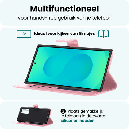 Forterra Samsung S25 Ultra Hoesje Bookcase Cover met Kaarthouder - Lichtroze