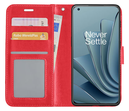 Forterra OnePlus 10 Pro Hoesje Bookcase Cover met Kaarthouder - Rood