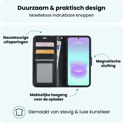 Forterra Samsung A37 Hoesje Bookcase Cover met Kaarthouder - Zwart