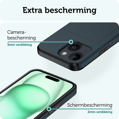 Forterra iPhone 15 Plus Hoesje Kaarthouder Hard Case Shockproof - Donkerblauw